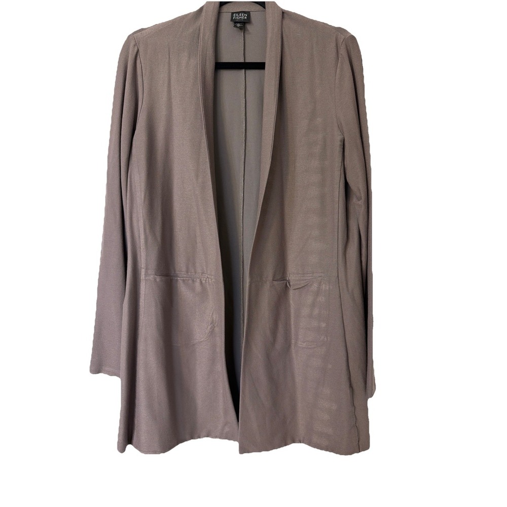 Eileen Fisher Brown  Open Cardigan Jacket Size PL Lagenlook Boho Pockets